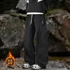 Pantalones impermeables con forro polar para otoño e invierno, pantalones cargo rectos holgados de moda para hombre, pantalones casuales gruesos