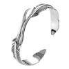 Pulseira Aberta de Prata Tailandesa Folha Preta Pulseira Aberta de Pena de Prata Tailandesa Vintage Moda Personalizada Tendência para Namorado