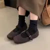 Estilo Coreano Puntera Cuadrada Felpa Fina Corte Bajo Ropa Exterior Otoño e Invierno Moda de Lana Zapatos de Algodón Mary Janes Zapatos de Mujer Versátiles Más Vendidos Negro