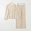 Pijama Falso de Duas Peças para Mulheres, Simples Casual, Gola Redonda, Pulôver, Mangas Longas, Calças Longas, Pode Ser Usado ao Ar Livre na Primavera e no Verão, Homewear Plus Size