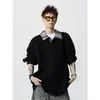 Nuevo top de punto grueso a cuadros estilo old money de otoño con cuello vuelto de moda, camisa polo de retazos para hombre, estilo de dos piezas falsas casual