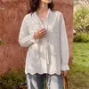 Outono 2026 Roupas Femininas Nanyou: Camisa Única de Comprimento Médio com Mangas Longas e Bordado Francês Vazado para Mulheres