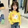 Camiseta Infantil Menina Estampa Desenho Roupa Base Estilo Outono Versátil Menina Início do Outono Algodão Puro Manga Longa Top Roupa Infantil t