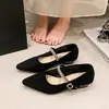Sapatos femininos de bico fino com salto grosso estilo francês, novo estilo fada outono 2026, adequados para combinar com saias, com tira de strass, sapatos Mary Jane