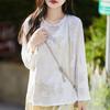 Primavera y verano nuevo top delgado de cuello redondo micro-transparente moda temperamento camisa de manga larga con blusa de vestir