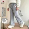 Pantalones Casuales de Otoño para Niñas 2026 Nuevo Estilo Pantalones de Pierna Ancha con Adorno de Encaje para Niños Mayores