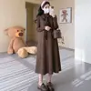 Vestido de Maternidade 2026 Outono/Inverno Novo Estilo Coreano Conjunto de Maternidade Vestido de Duas Peças com Estampa Floral Retrô