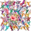 Pegatinas florales de colibrí en acuarela, 50 hojas, PET transparente, pegatinas florales y de pájaros frescas para decorar cuadernos y diarios