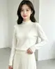 Camisa base de punto con cuello de encaje estilo coreano Andi de terciopelo para mujer, suéter suave con cuello semi alto y mangas largas, elegante prenda interior