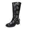 Hebilla de Cinturón Botas Altas Retro Botas de Moda Botas de Mujer Venta al por Mayor Botas Largas Nuevas Tacón Grueso Botas Vaqueras Botas de Cuero que Aumentan la Altura