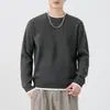 Suéter de lana sintética para otoño e invierno para hombre, capa base simple y versátil, cuello redondo, mangas largas, sudadera de punto de alta gama, prenda superior para hombre