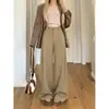 Tiro real: Calça de terno designer estilo coreano outono, caimento solto, calça casual para mulheres, calça de perna larga, calça de cintura alta com caimento fluido