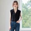Camisa Branca Elegante e Versátil para Mulheres, Design Fino de Verão, Blusa de Chiffon Estilosa para o Trabalho, Tendência de Camisa Sem Mangas Juvenil