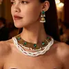 Ventas Directas de Fábrica Transfronterizo Estilo Étnico Bohemio Europeo y Americano Conjunto de Collar de Perlas de Cristal de Múltiples Capas y Pendientes