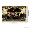Fundo de Ano Novo 2027 Preto Dourado Cenário de Festa Layout Balão Decoração de Ano Novo Faixa Suprimentos