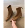 Botines de Moda Retro con Cremallera Trasera, Versión de Piel Suave, Versátiles, para Piernas Menudas y Delgadas, Puntera Puntiaguda, Tacón Oculto, Elegantes Botines
