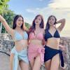 Estilo de Celebridad Estilo Occidental Hilo Blanco con Forma Multicolor Bikini Conjunto de Tres Piezas Tres Puntos Vacaciones en la Playa Traje de Baño Dividido Vestido Cruzado