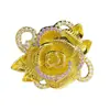 Anillo Grande Flor Vintage Estilo Palacio Versa para Mujer, Chapado en Oro, Cepillado a Mano, Incrustado con Circonio Cúbico, Anillo de Regalo Cultural y Creativo