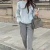Suéter de punto grueso con cuello redondo y diseño de flor de cáñamo, otoño e invierno, nuevo estilo coreano, manga caída, color liso, top pullover, moda para mujer