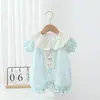 Mameluco de Verano para Bebés Niños y Niñas, Estilo Verano Doble Capa Manga Corta Cuello de Encaje Floral Fresco Romper de Princesa para Exteriores
