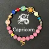 Amazon WISH Explosiones Calientes Pulsera Elástica de Doce Constelaciones Piedra Ojo de Tigre Ágata Pulsera de Cuentas de Color Mixto Tarjeta