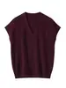 Colete Tricotado de Acetato e Lã com Decote V, Cor Sólida, Sem Mangas, Pulôver Solto, Camisa Base Top - Novidade Primavera e Outono 2026