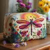 Bolsa de mão acolchoada com padrão de libélula transfronteiriça, bolsa de cosméticos multifuncional, impressão digital, direto do fabricante