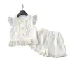 Estilo Novo de Verão Infantil Estilo Retrô Fino Estilo Princesa para Meninas Fivela de Frisbee Chinesa Conjunto Duas Peças Infantil