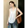 Camiseta sin mangas de encaje patchwork con cuello en V estilo francés para mujer de talla grande, Camisa base de estilo simple para chicas rellenitas, Versión delgada