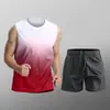 Traje Deportivo de Secado Rápido para Hombre, Verano Hielo Seda Manga Corta Pantalones Cortos Camiseta Ropa para Correr Exportación Transfronteriza Venta al por Mayor de Fábrica