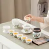 Juego de Té Kung Fu de Porcelana Blanca Escarchada de Jadeite con Tapa, Tazón y Tazas de Té, Juego de Té de Viaje, Regalo para el Hogar, Caja de Regalo Jiangshan