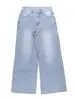Jeans Tk22 Azul Claro de Cintura Alta Pierna Ancha para Mujer, Lavados Sueltos de Pierna Recta Versátiles Caídos Adelgazantes de Largo Hasta el Suelo