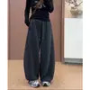 Pantalones de Chándal Grises de Pierna Ancha con Cordón para Mujer, Nuevo Estilo Otoño/Invierno 2025, Corte Holgado para Cuerpo Tipo Pera, Adelgazantes y Cálidos, Pantalones Curvos