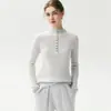 Outono 2026 Novo Estilo Coreano Simples Gola Alta Meia Manga Botão Frontal Slim Fit Feminino Manga Longa Cashmere Top Camisa Base