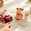 Porta Palillos de Reno Navideño Contenedor de Almacenamiento de Hisopos de Algodón para Sala de Estar del Hogar Adorno Decorativo de Escritorio de Alta Gama para el Hogar
