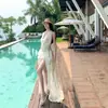 Conjunto de Dos Piezas de Vestido Largo de Tirantes Estilo Cola de Pez Adelgazante con Parches de Cintura Alta y Pantalones Cortos tipo Burbuja de Sunset Vine