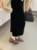 Nuevos y modernos zapatos de tacón bajo de punta estilo coreano 2026 para mujer, con tacón grueso, adornos de felpa y diseño sin cordones, versátiles zapatos para mujer