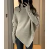 Suéter de cuello alto con diseño asimétrico para mujer, otoño 2026 estilo coreano, corte holgado y relajado, tejido suave y cómodo A14249
