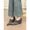 Mocassins Retro 2026 Novos Tendência Fashion Suede Bico Fino para Mulheres, Estilo Coreano de Outono com Adição de Lã, Sapatos de Salto Anabela para Mulheres