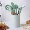 Punto mango de madera silicona cocina 12 piezas antiadherente espátula de cocina herramientas de silicona para cocina Set de almacenamiento para hornear