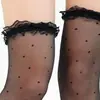 Medias finas de lunares hasta la rodilla para mujer, calcetines largos con ribete de encaje, medias altas negras sexys estilo JK