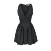 Vestido Strapless de Moda Verano 2026 Ajustado de Algodón Negro y Blanco con Escote en V Profundo y Lazo en la Cintura Estilo Slim Fit