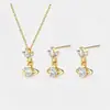 Nuevo Collar Pendientes Estrella Luna Saturno para Mujer Diseño de Nicho Lujo Ligero Gama Alta Versátil Tendencia Marca Pendientes Planeta Accesorios para Orejas