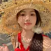 Sombrero de Rafia Ancho de Ala con Flecos y Calados Hecho a Mano de Primavera para Salidas Estilo Vacaciones en la Playa y Sesiones de Fotos