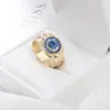 Moda europea y americana joyería nueva deseo Amazon AliExpress ebay popular anillo geométrico de cristal de zafiro