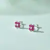 Pendientes de Plata S999 de Trébol de Cuatro Hojas para Mujer Serie Colorida Dopamina Pendientes de Circonita para Dormir Sin Quitar el Cierre de Rosca