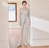 Moda Nueva Primavera y Otoño Pantalones Profesionales Verdes Caña para Mujer de un Botón, Corte Ajustado, Elegante Traje de Oficina Ropa de Trabajo
