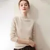 Suéter de cachemira de primera línea listo para usar para mujer otoño e invierno cuello alto semi alto manga larga jersey de punto lana base suéter sin costuras