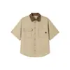 Camisa de Manga Corta con Bloques de Color y Cuello Campana de Bolsillos Múltiples de Verano para Hombre de la Marca de Moda Nanxia, Camisa Casual Versátil Retro