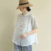 Camisa de Algodón y Lino Artística Retro de Lunares para Mujer, Manga Corta, Verano 2021, Corte Holgado, Tallas Grandes, Top Estilo Mori